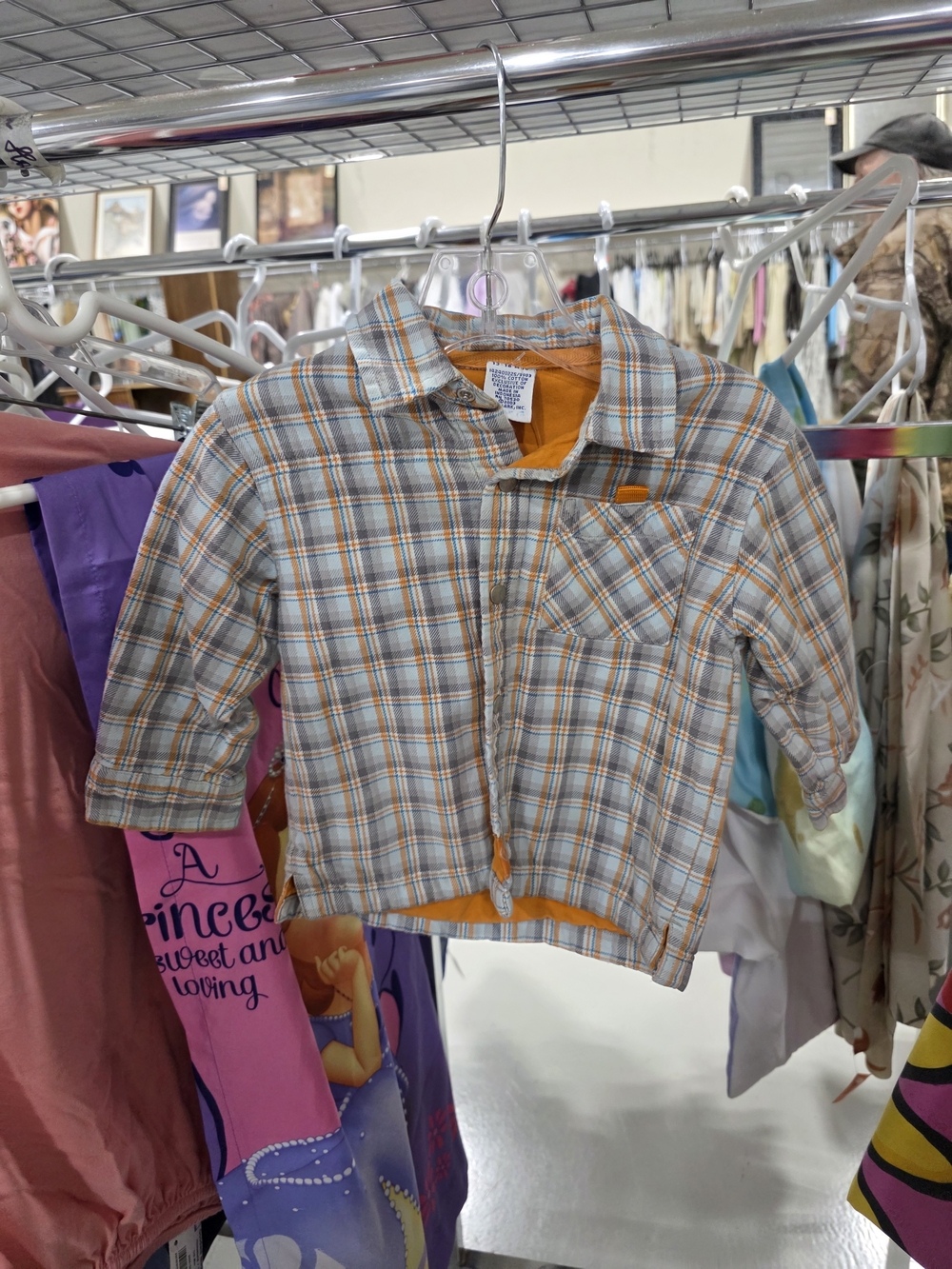 2003 Vintage Gymboree Orange, Gray & Cream Plaid Button-Down